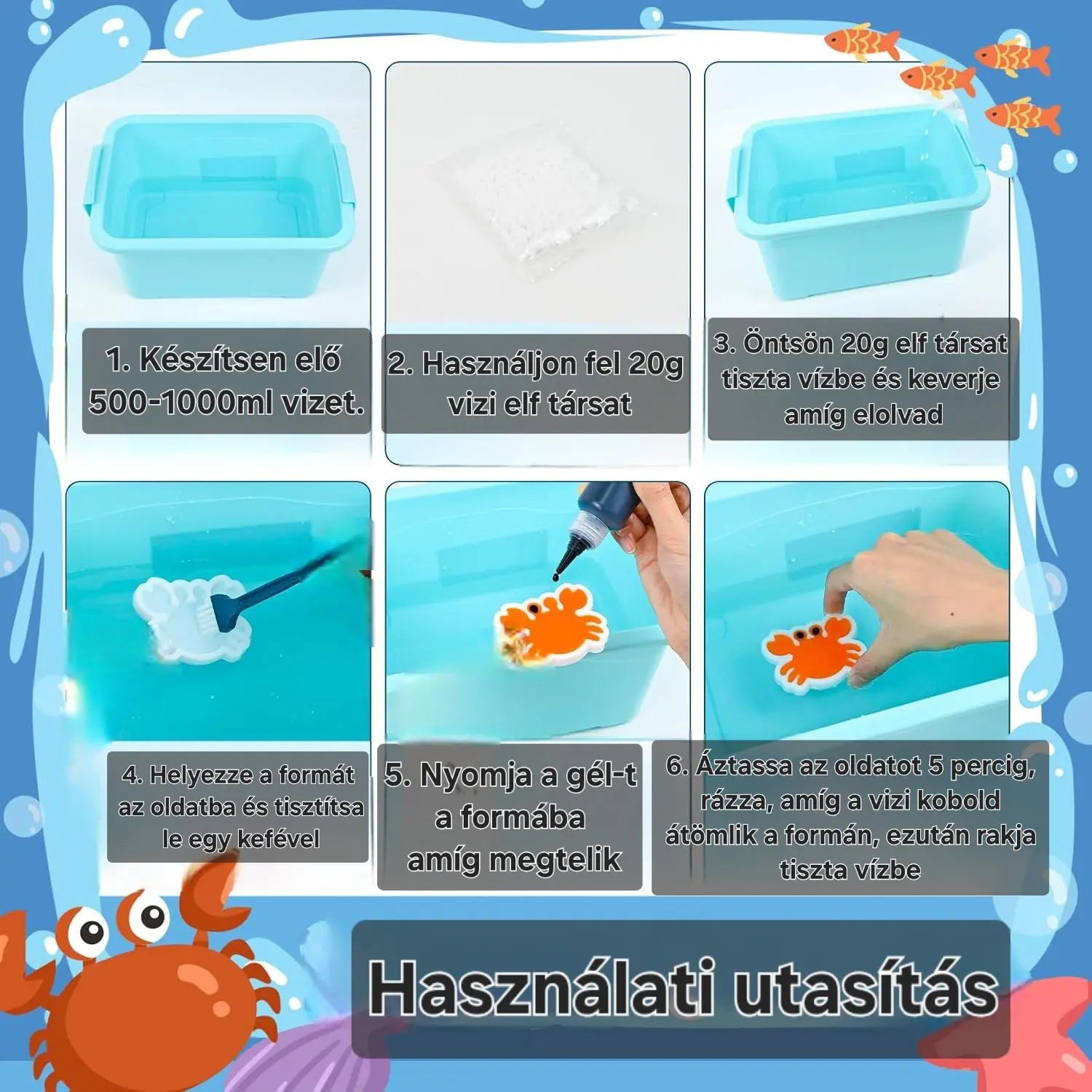 🌊✨ Vizi Zselé Szett – 52 darabos kreatív csomag vízitündérekhez és varázslatos lényekhez ✨🌊 BaBo Kids Tools