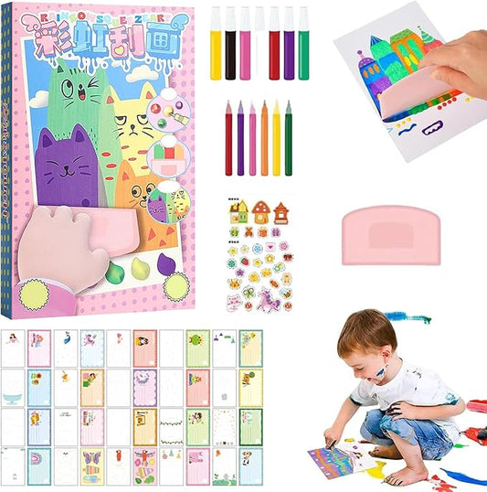 🌈 Szivárványos Karcoló Művészet (20 db rajz+festék készlet)