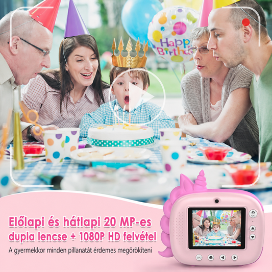 Rózsaszín unikornis gyerek instant fényképezőgép, előlapi és hátlapi 20 MP lencse, 1080p HD videó – BaBo KidsTools