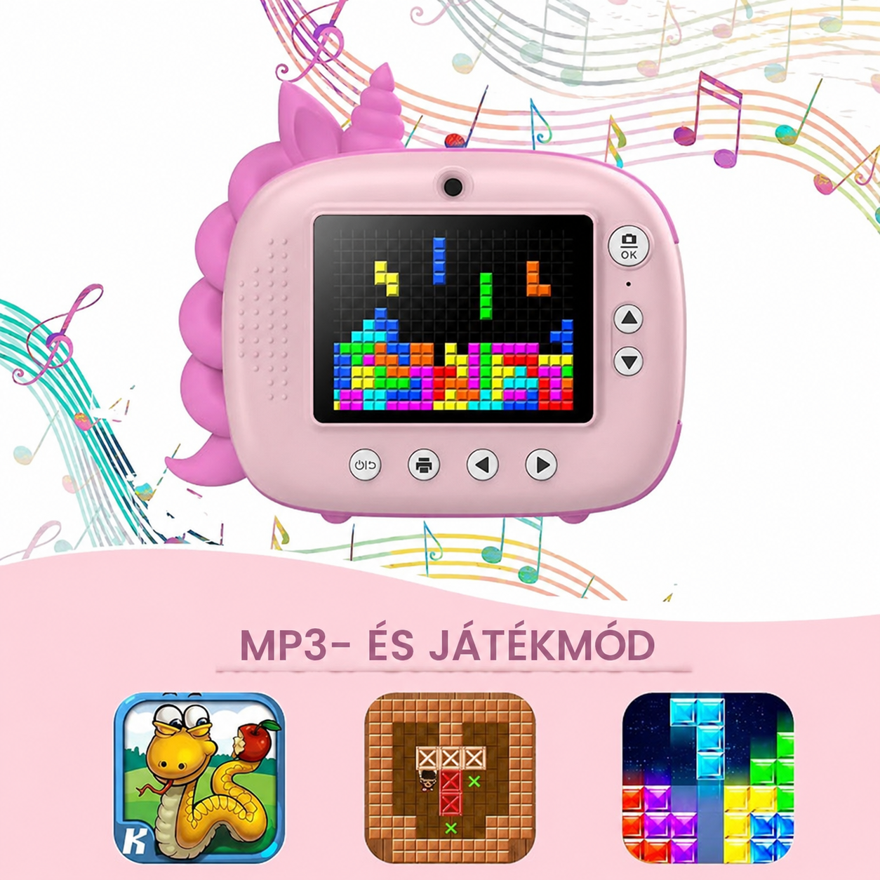 Gyerek instant fényképezőgép MP3 zenelejátszással és beépített kirakós játékokkal