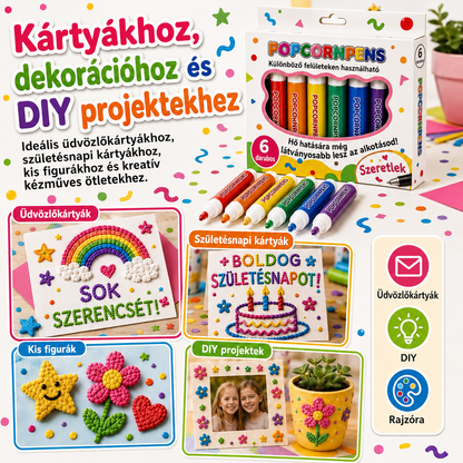3D Popcorn Tollal készült üdvözlőkártya, születésnapi lap, virág és csillag figurák