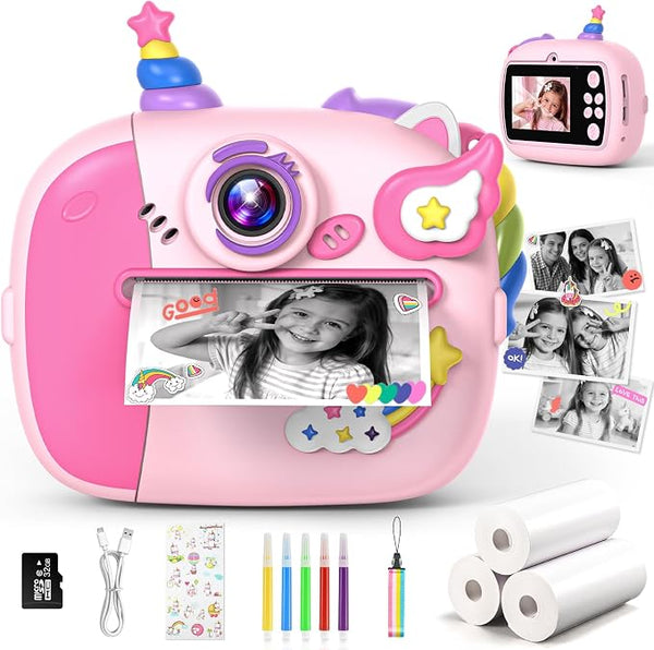 Unikornis Gyerekkamera Azonnali Nyomtatással — 48 MP, 1080P Videó | BaBo Kids Tools