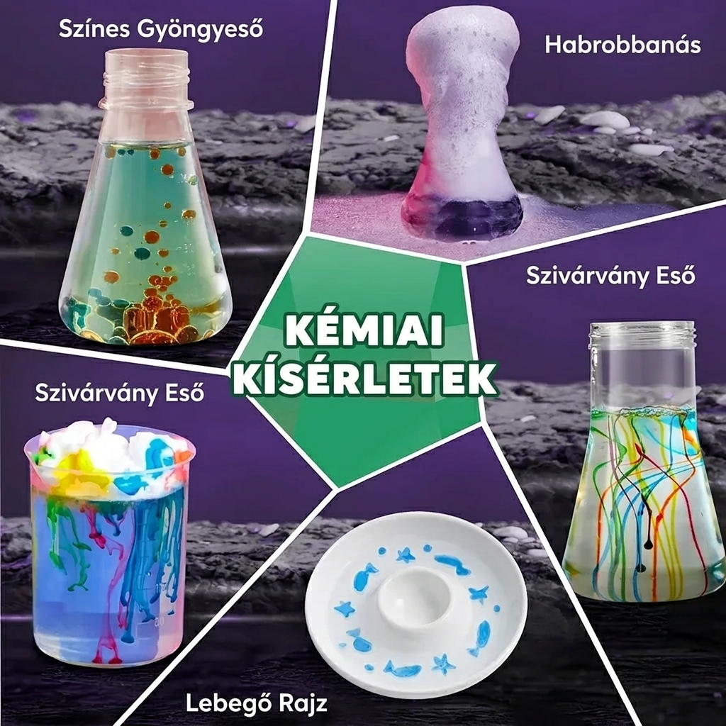 Kémiai kísérletek gyerekeknek – színes gyöngyeső, habrobbanás, szivárvány eső és lebegő rajz