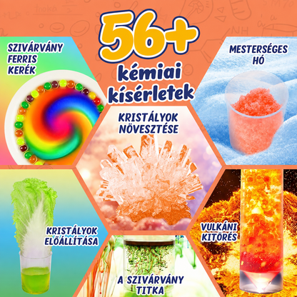 Kísérletek a szettből: kristálynövesztés, mesterséges hó, szivárvány korong és vulkánkitörés