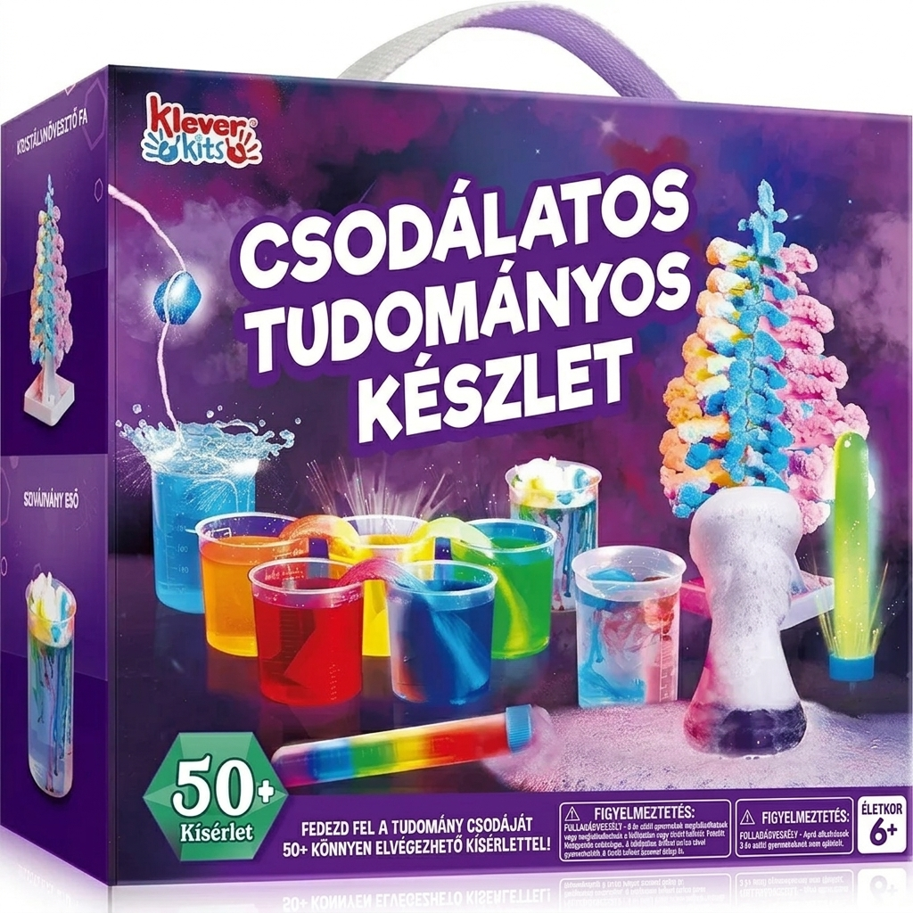 Klever Kits Csodálatos Tudományos Készlet doboz – 50+ kísérlet, kristálynövesztés, színkeverés, 6 éves kortól