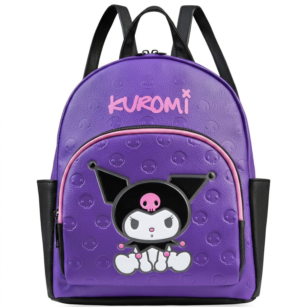 Lila Kuromi mini hátizsák hivatalos Sanrio licenccel, elölnézetből