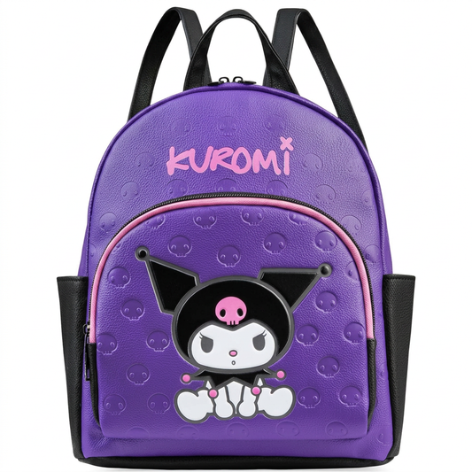 Lila Kuromi mini hátizsák hivatalos Sanrio licenccel, elölnézetből