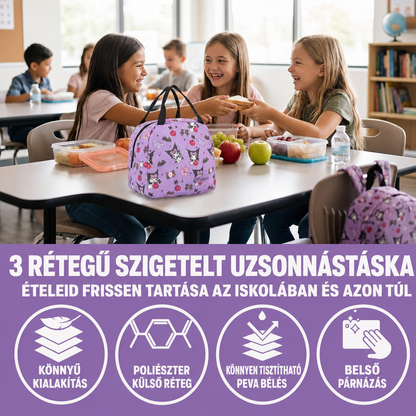 Lila Kuromi uzsonnatáska háromrétegű szigeteléssel és letörölhető PEVA béléssel