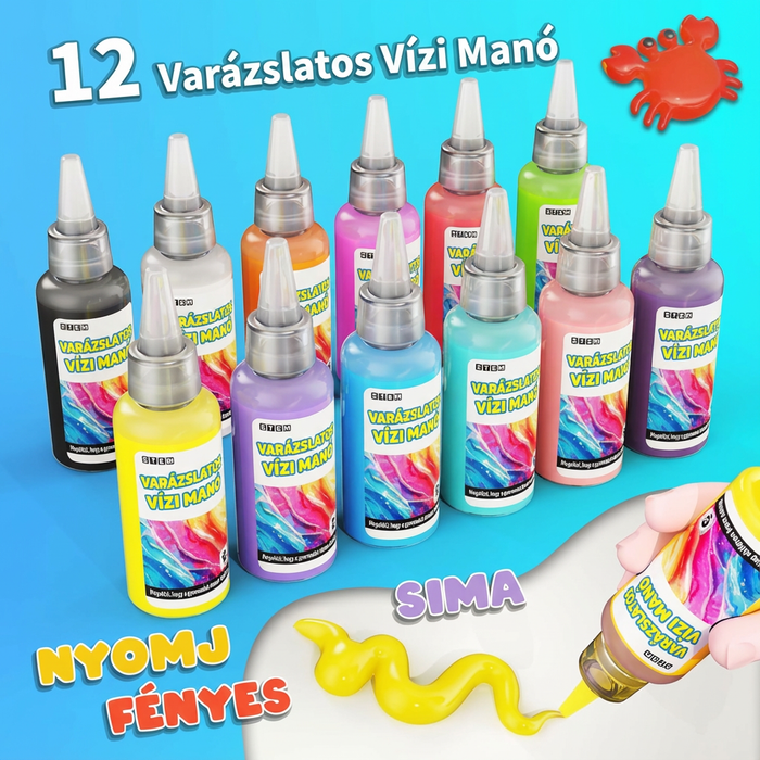 Varázs Vízimanó Kreatív Készlet – Aqua Fairy Vízzselé Játék 12 Géllel és 12 Formával – DIY STEM Alkotócsomag & Ajándék 3-7 Éveseknek (Kék)