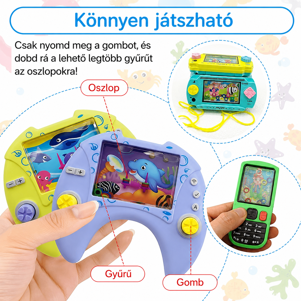 Vízi flipper használata – nyomd a gombot, és dobd a gyűrűket az oszlopokra a vizes ügyességi játékban